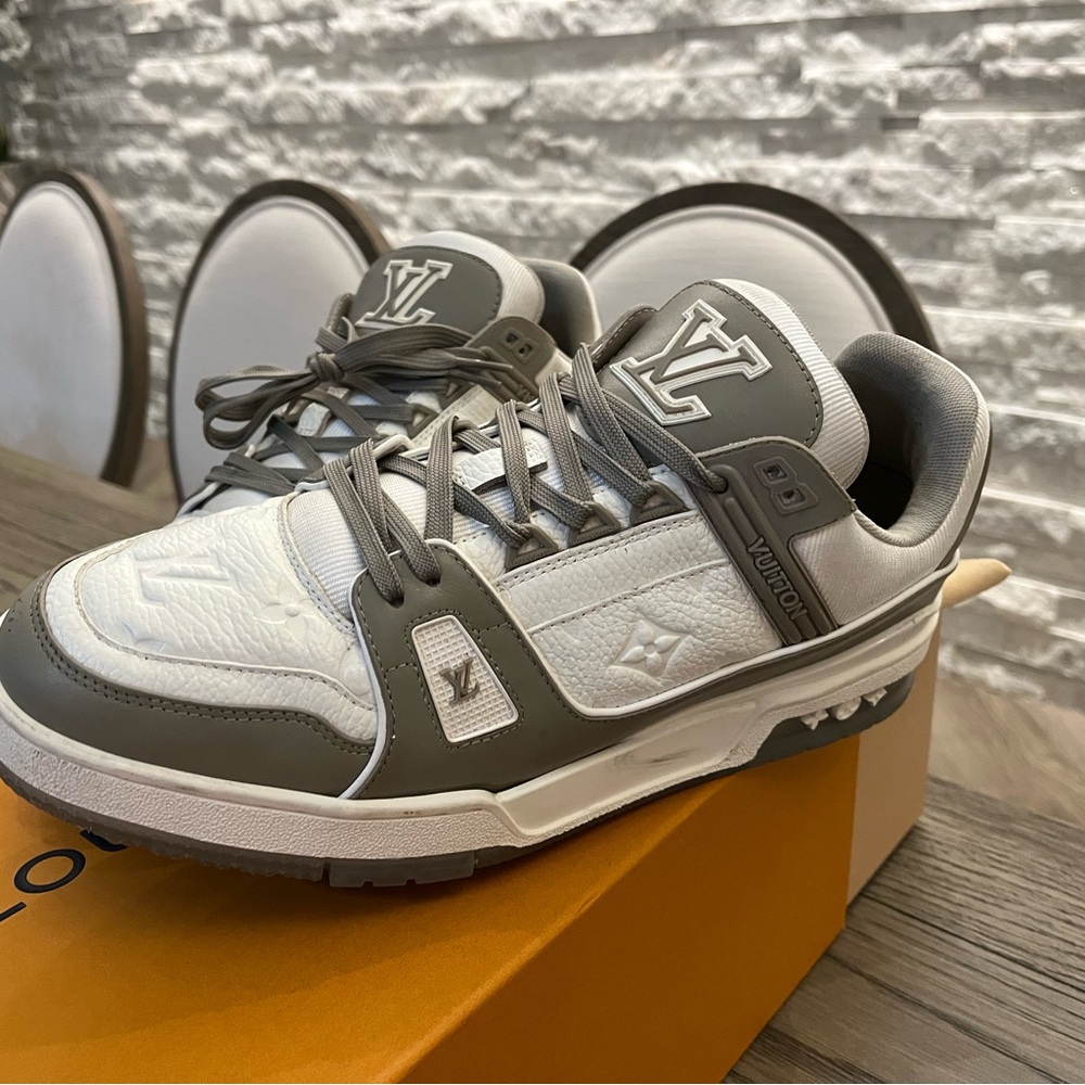 Louis Vuitton White and Gray Sneakers with Retro Design